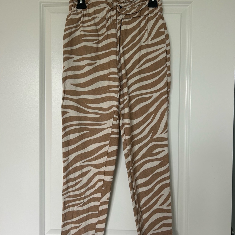 Ann Taylor Tan and White Striped Pants